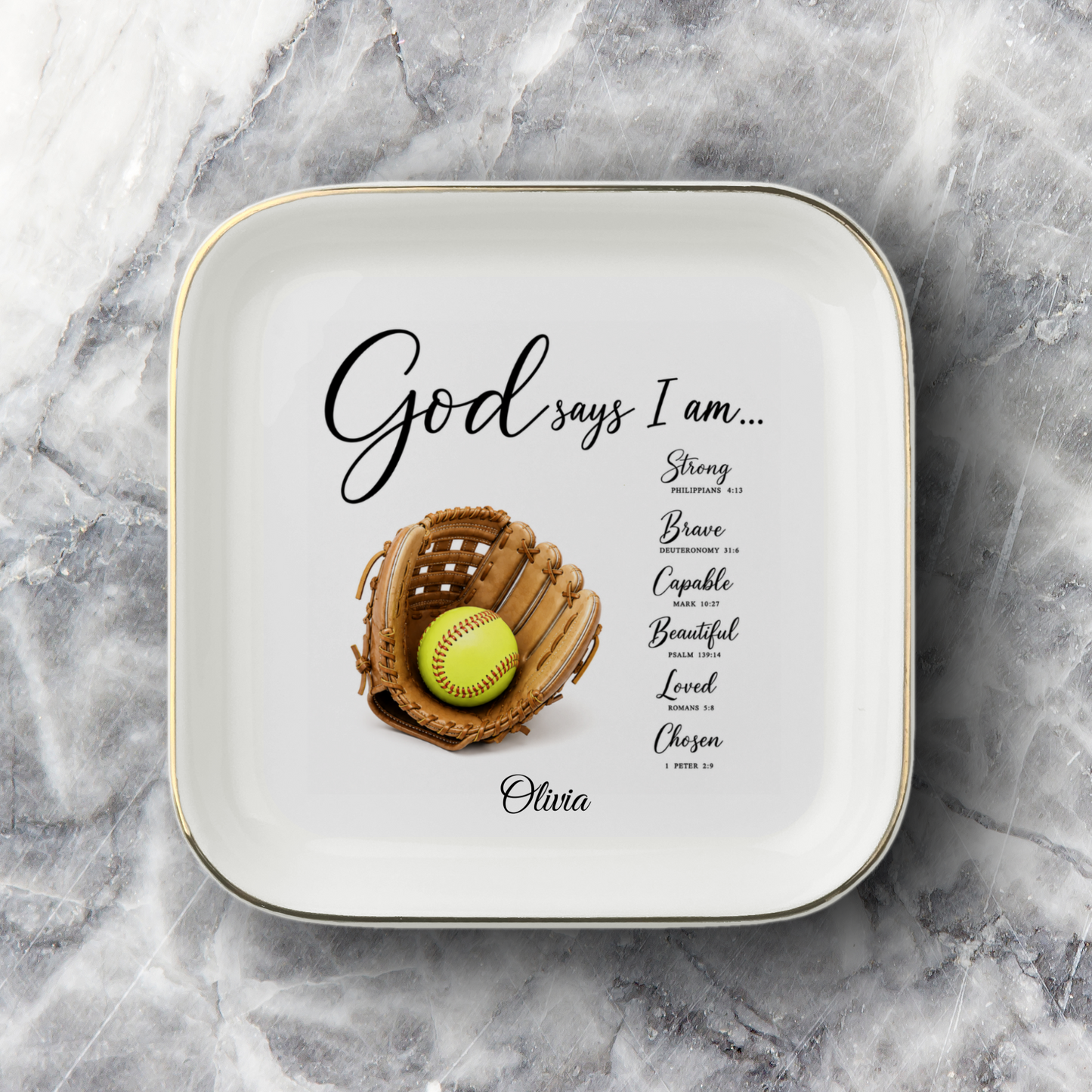 Softball Christian Jewelry Dish Trinket Tray