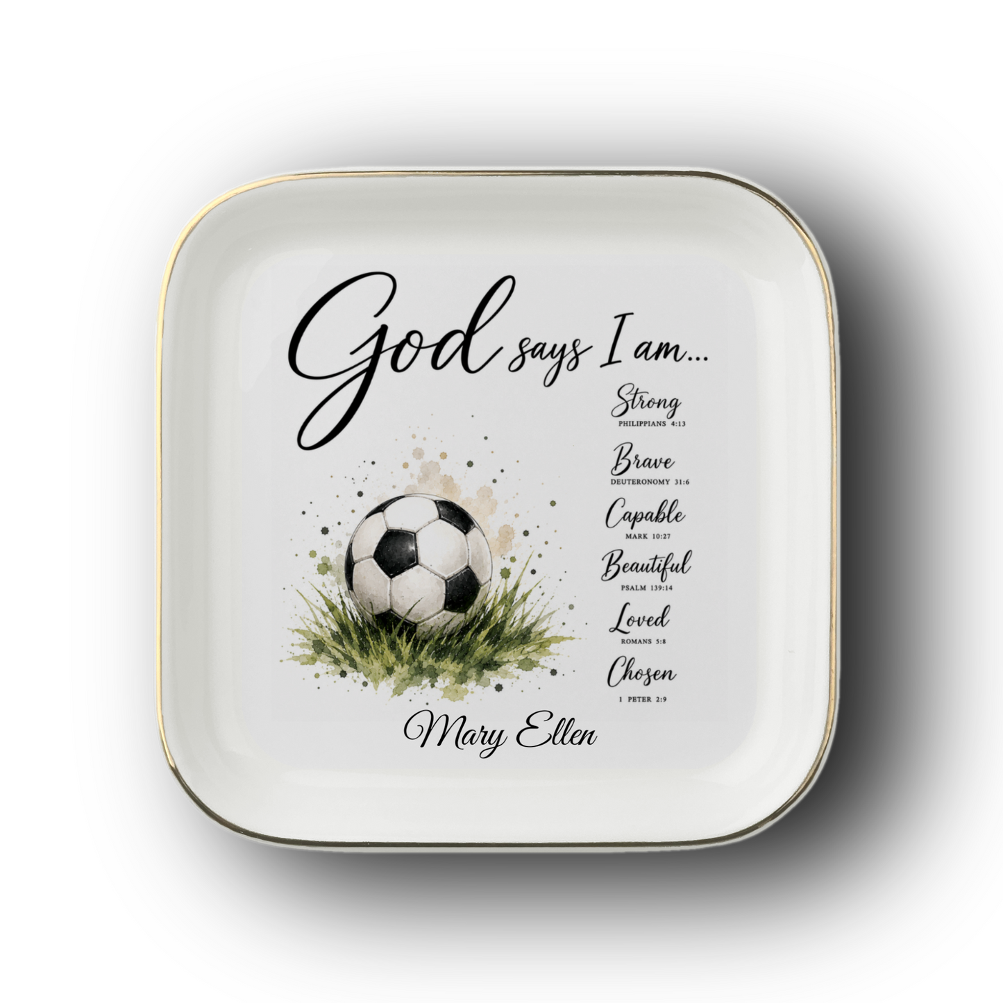 Christian Soccer Jewelry Tray Trinket Dish
