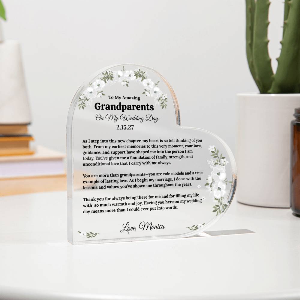 To My Grandparents On My Wedding Day Acrylic Heart Block