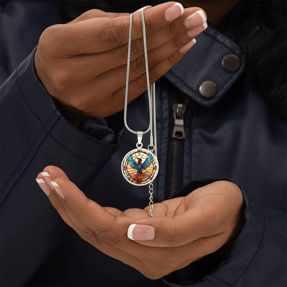 Rising Phoenix Round Pendant Necklace in Gold or silver-[Heartfelt Family Gift]