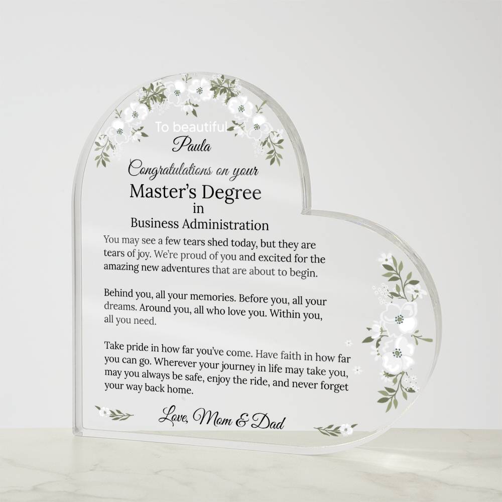 Personalized Master's Degree Heart Plaque