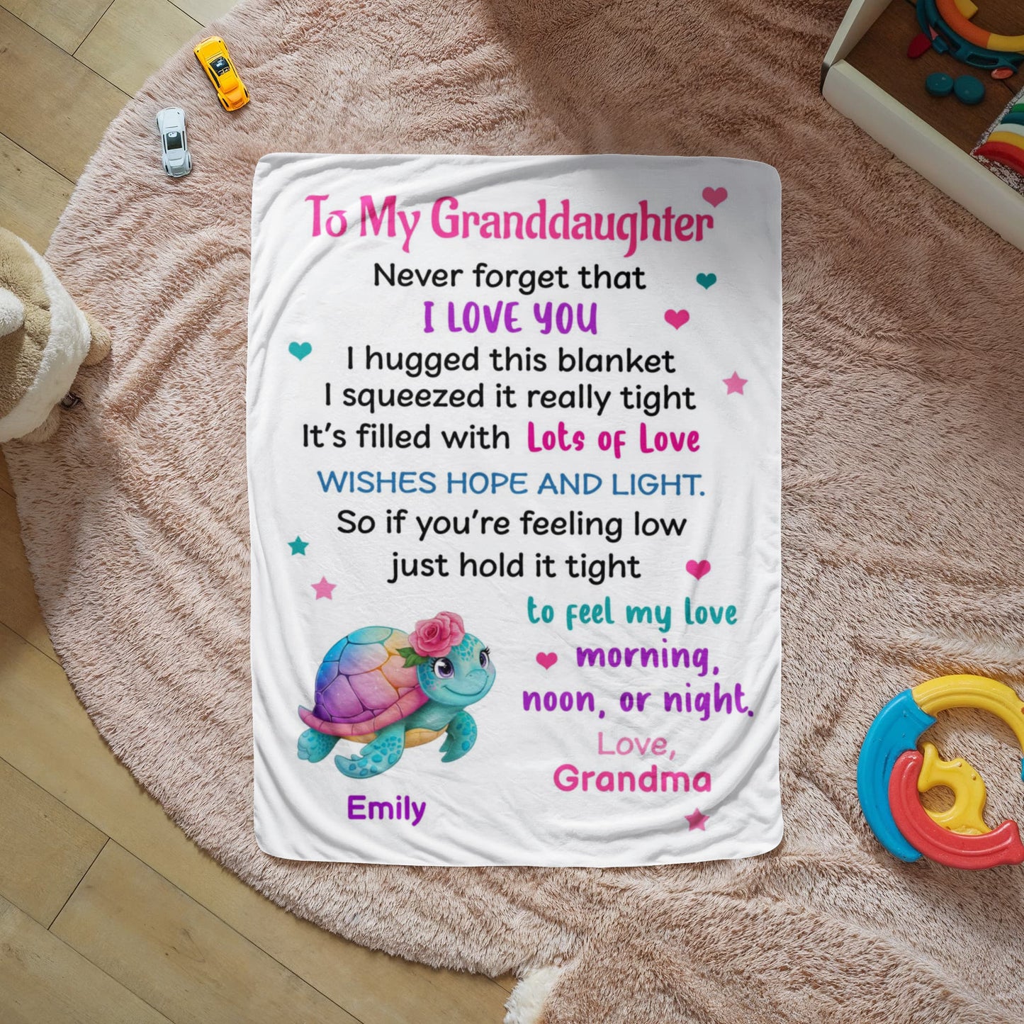 Personalized Granddaughter Blanket, Sea Animal Design, Sherpa Fleece Throw, Cozy Bedding, Decorative Nursery Blanket