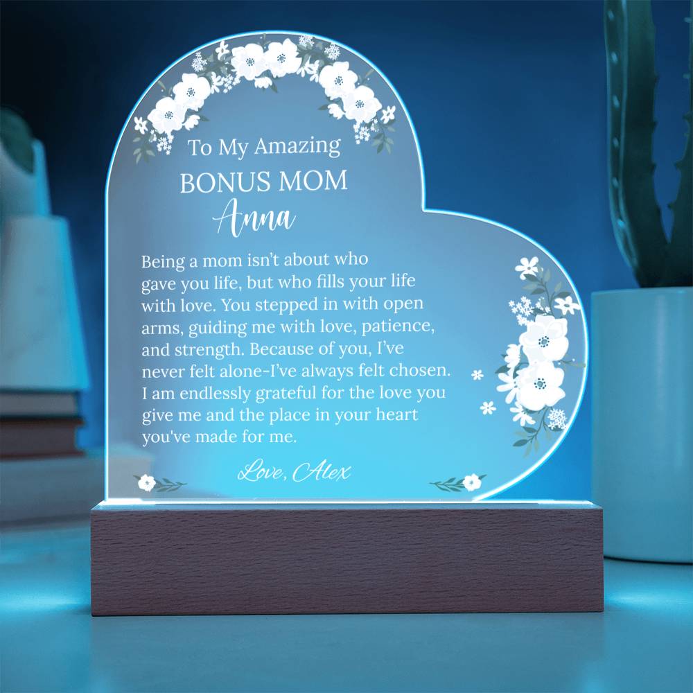 Bonus Mom Acrylic Heart Plaque