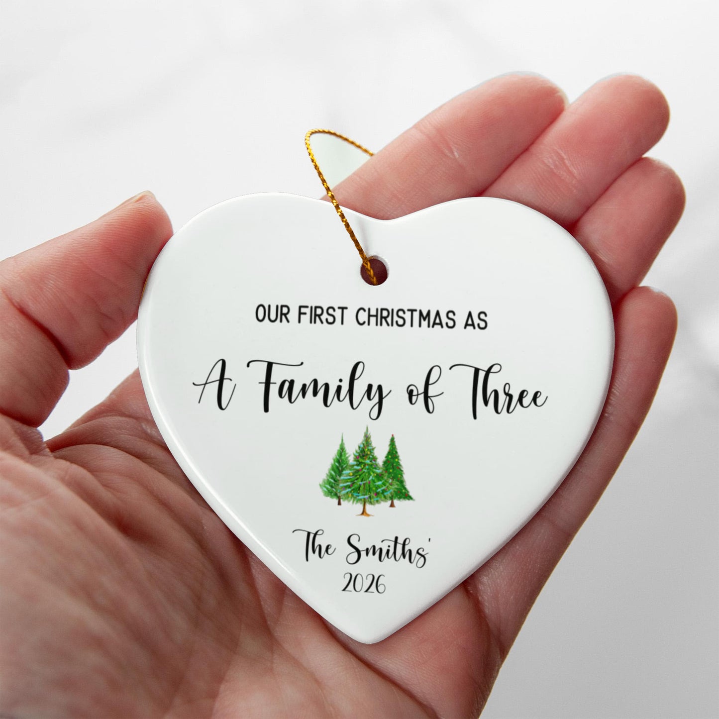 First Christmas As A Family of Three Ceramic Heart Ornament