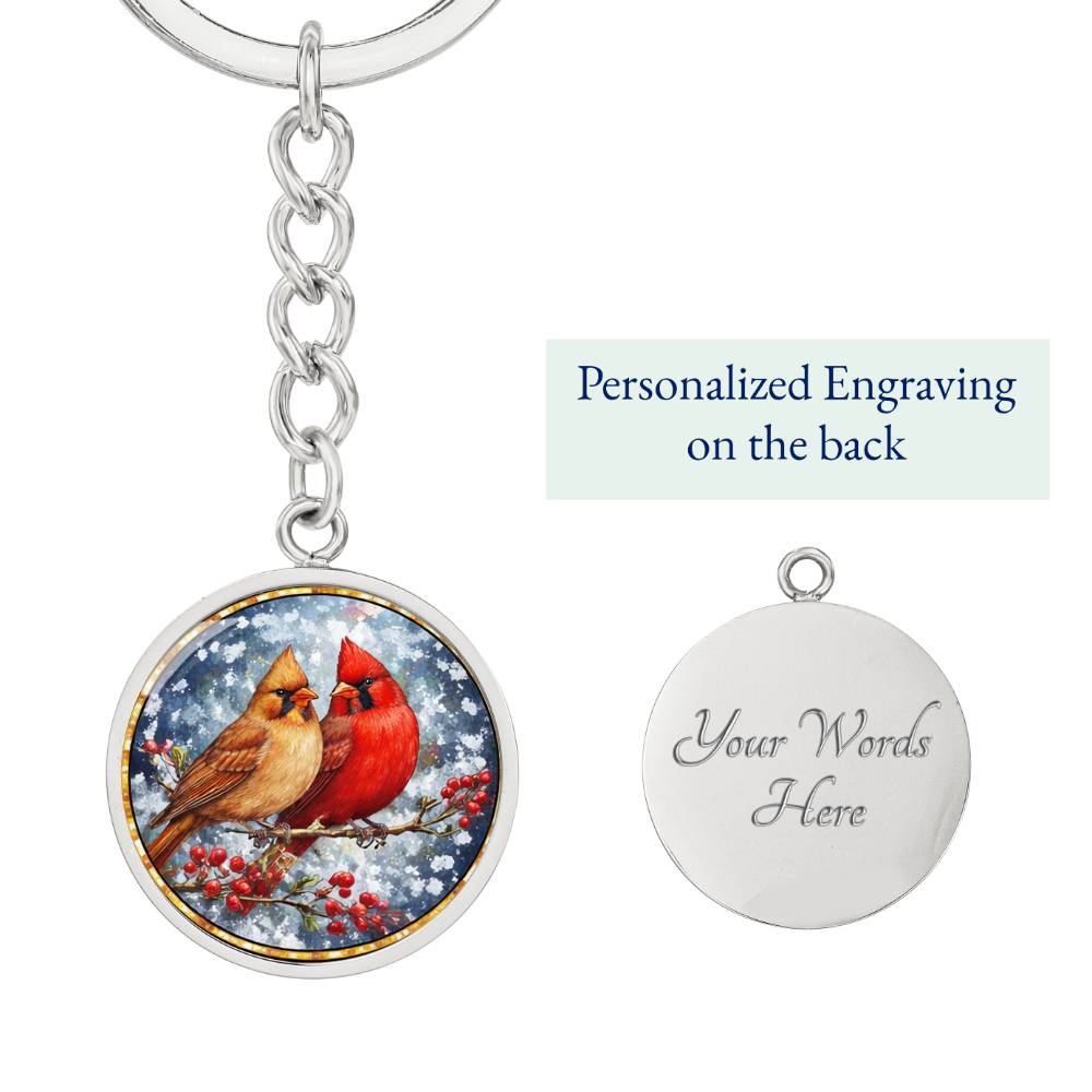 Floral Cardinals Personalized Engraved Necklace Bracelet or Keychain