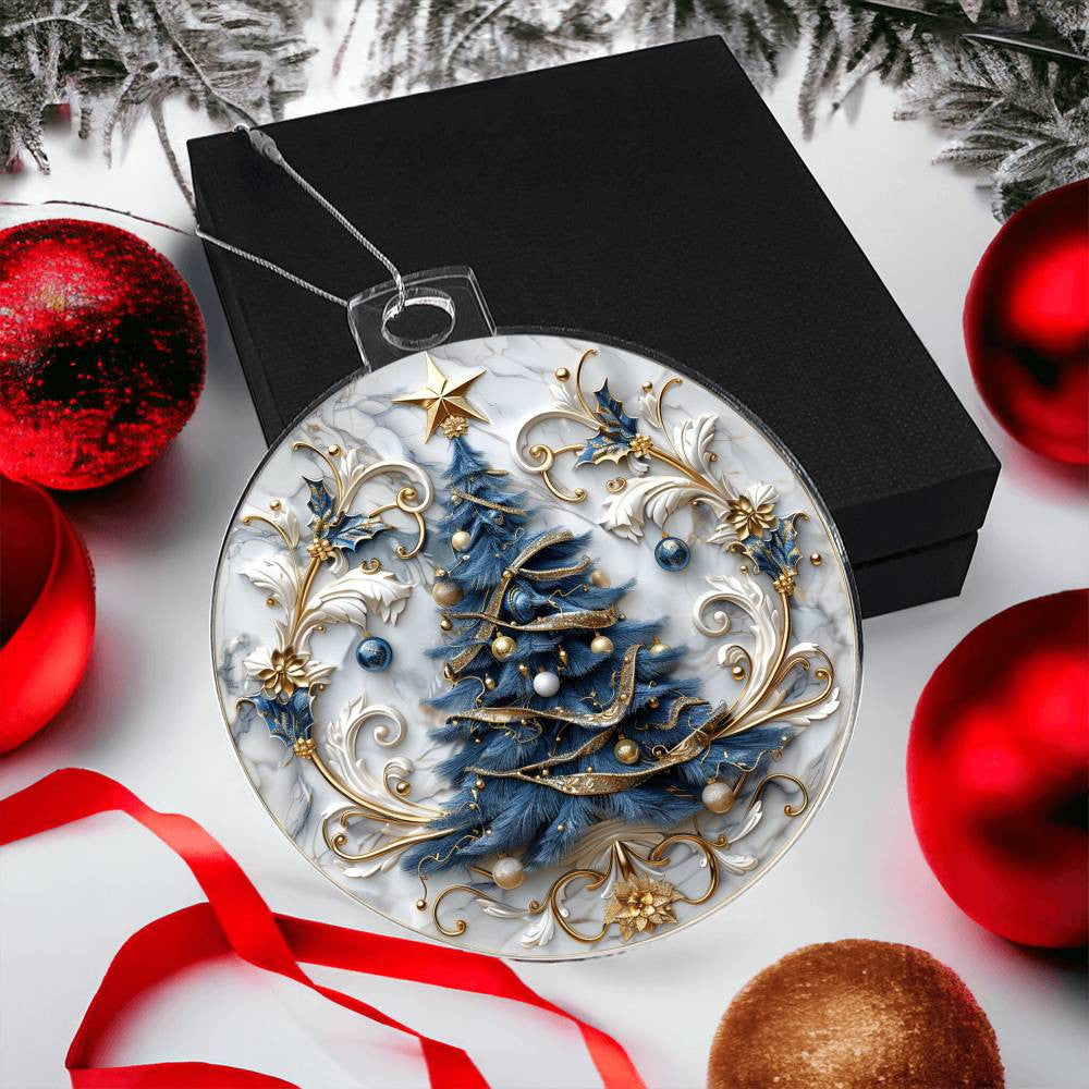 Blue Gold Christmas Tree Acrylic Christmas Ornament-[Heartfelt Family Gift]