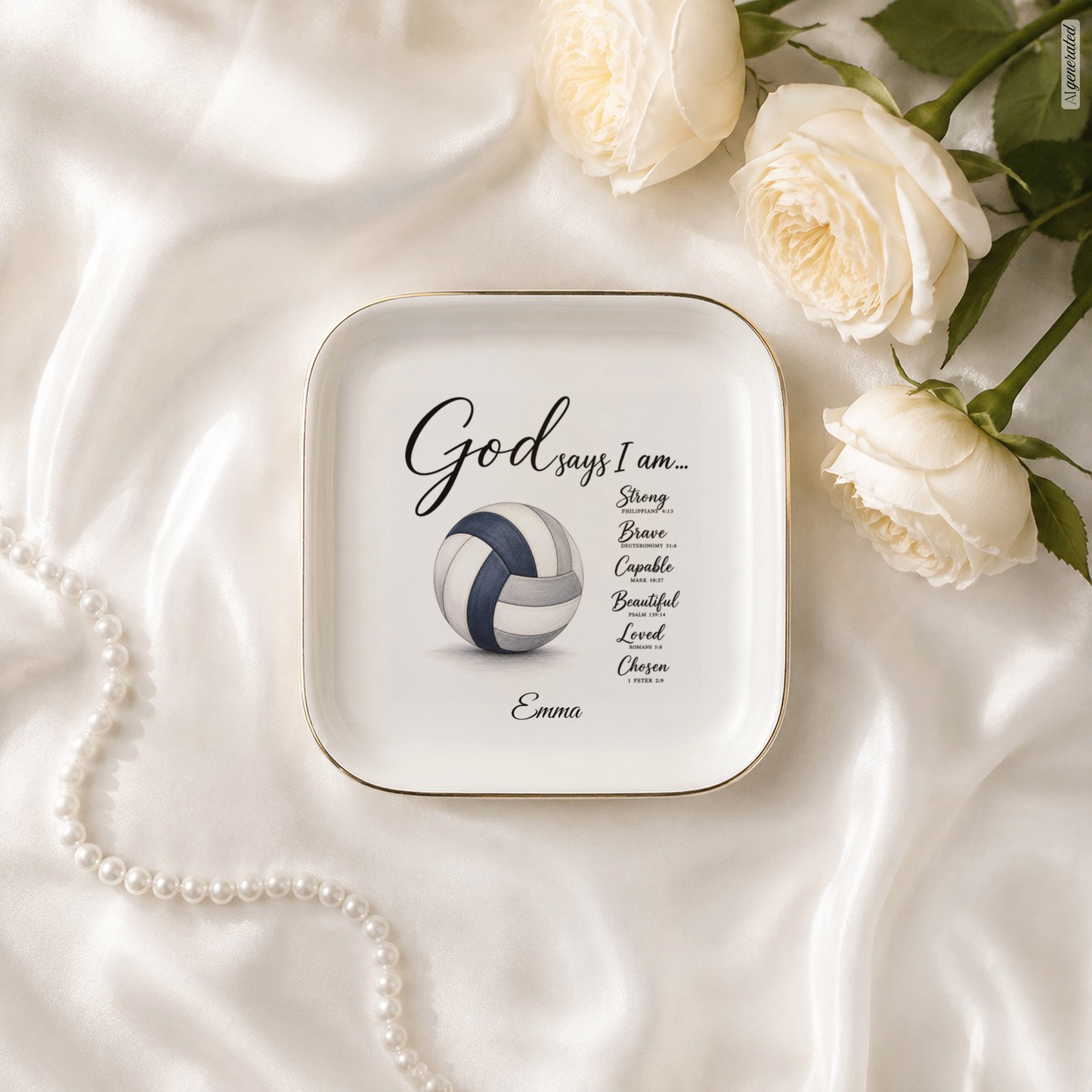 Christian Volleyball Jewelry Dish, Faith Gift for Volleyball Player, God Says I Am Trinket Tray, Inspirational Athlete Keepsake Gift