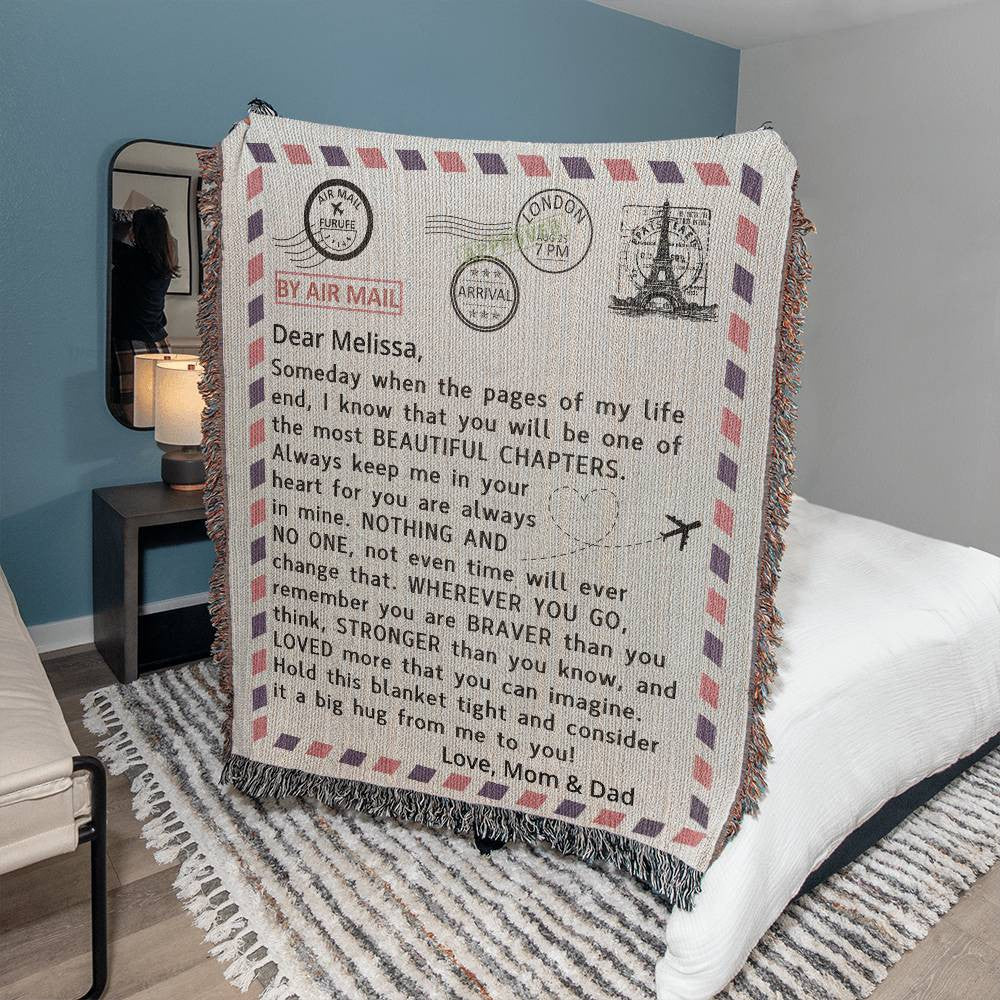 Personalized Postcard Woven Blanket Gift for Daughter or Granddaughter-[Heartfelt Family Gift]