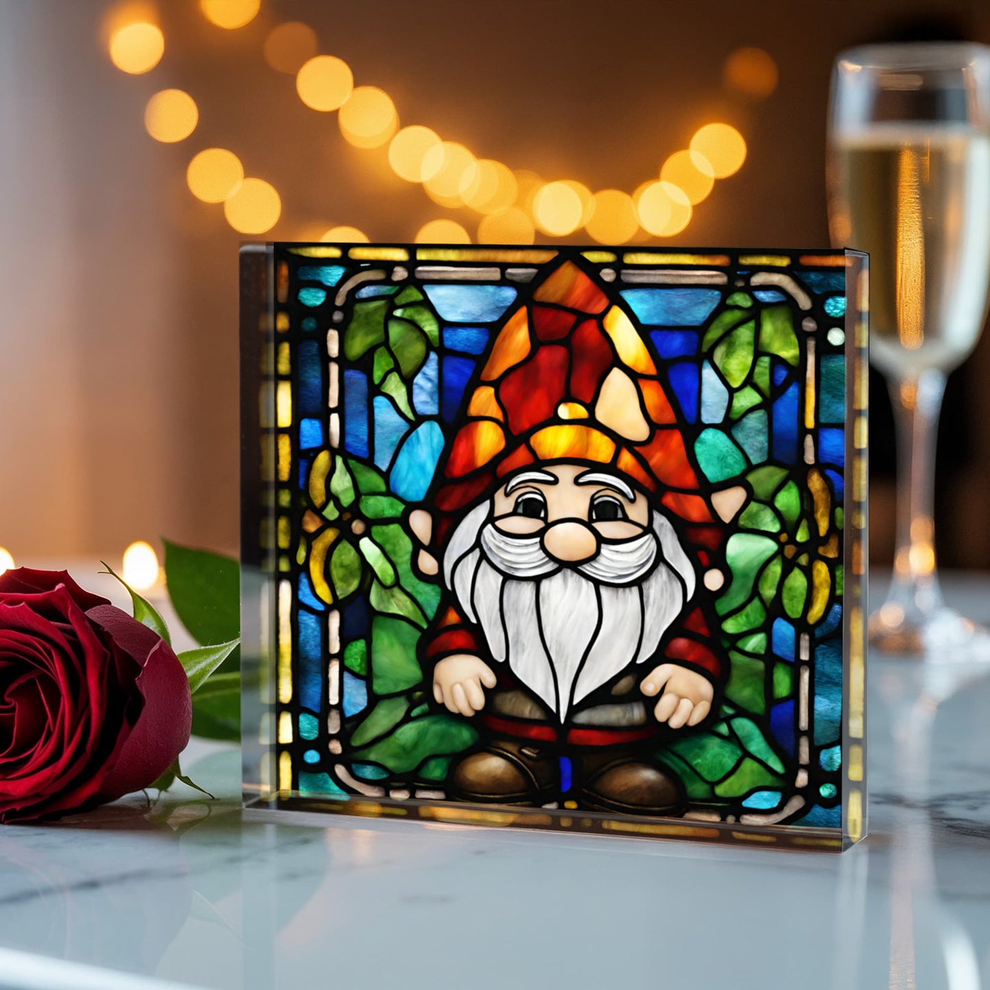 Gnome Stained Glass Style Acrylic Decor