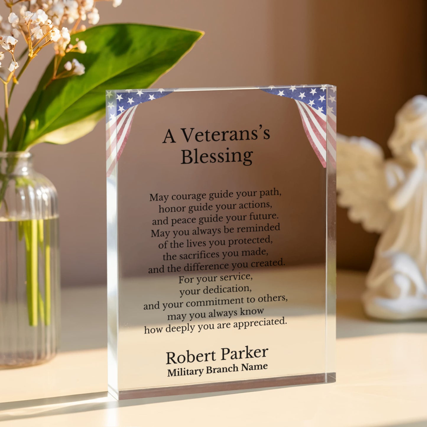 Veteran Blessing Plaque, Patriotic Acrylic Block, Military Recognition Gift, Personalized Desk Decor, Hero Gift for Veterans