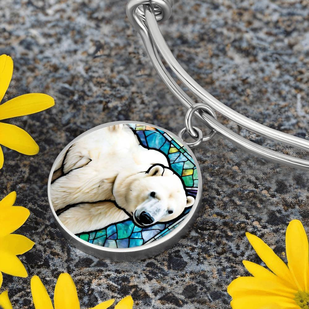 Polar Bear Necklace, Polar Bear Charm Bangle Bracelet, Polar Bear Jewelry, Gift for Polar Bear Lover, White polar bear, Polar Bear charm-[Heartfelt Family Gift]