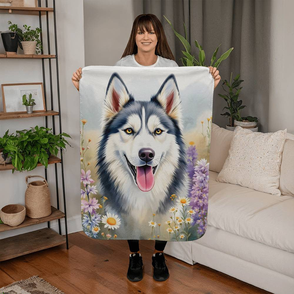 Husky Wildflower Floral Dog Blanket-[Heartfelt Family Gift]