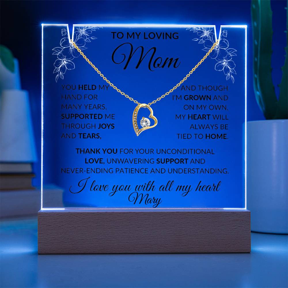 Mom LED Acrylic Heart Necklace & Plaque Gift Set-[Heartfelt Family Gift]