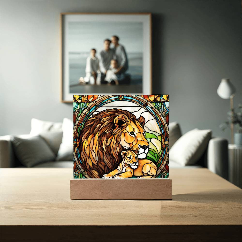 Mama Lion and Cub Acrylic Square Plaque-[Heartfelt Family Gift]