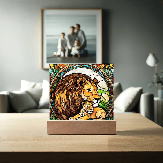 Mama Lion and Cub Acrylic Square Plaque-[Heartfelt Family Gift]