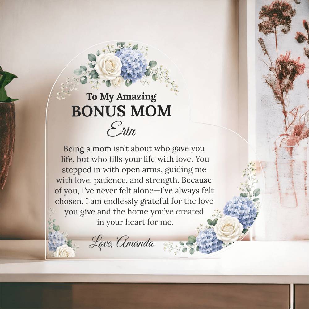 Personalized Bonus Mom Heart Plaque