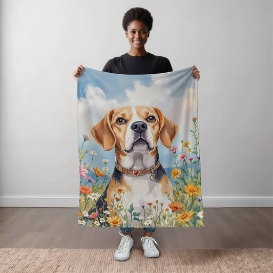 Beagle Dog Wildflower Floral Woven Blanket-[Heartfelt Family Gift]