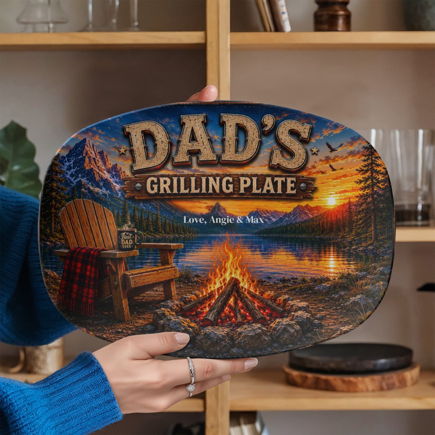 Personalized Dad's Grilling Plate, Custom BBQ Gift for Father, Outdoor Camping Themed Platter, Unique Father's Day Present