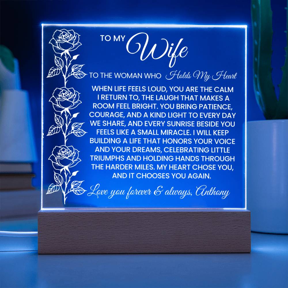 Wife Roses Lighted Plaque Gift