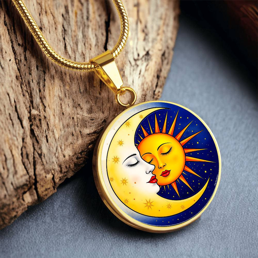 Sun Moon Pendant Necklace with Engraving-[Heartfelt Family Gift]