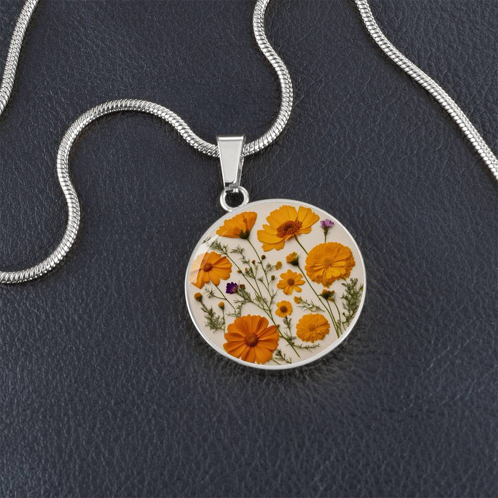 October Birth Month Flower Necklace Marigolds and Cosmos Pendant-[Heartfelt Family Gift]