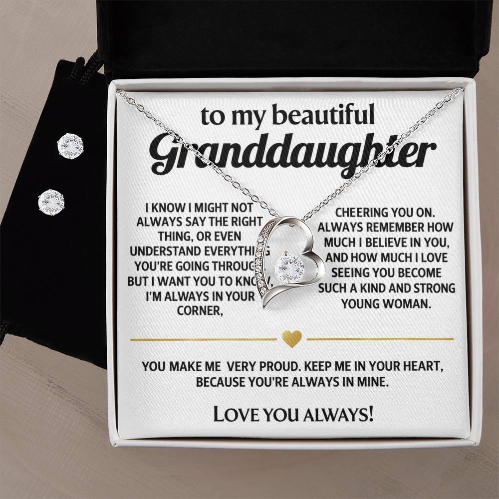 Granddaughter Heart Necklace & Earring Gift Set