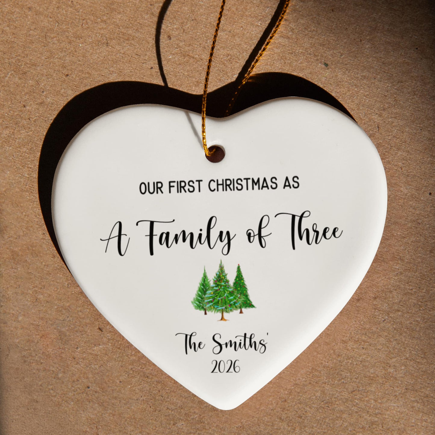 First Christmas As A Family of Three Ceramic Heart Ornament