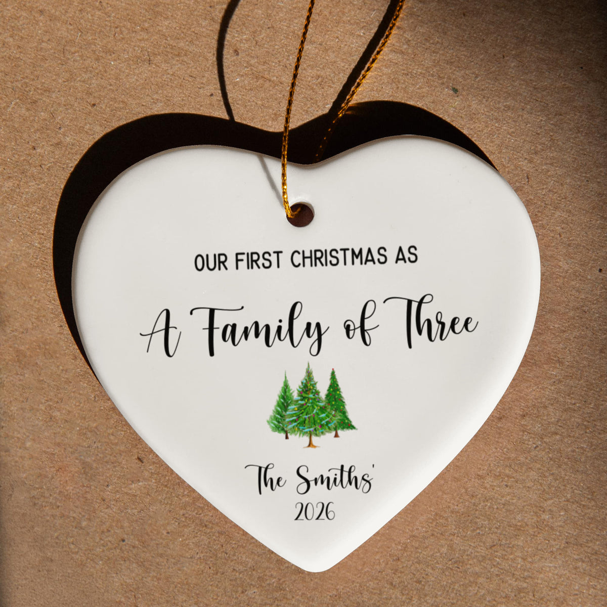 First Christmas As A Family of Three Ceramic Heart Ornament