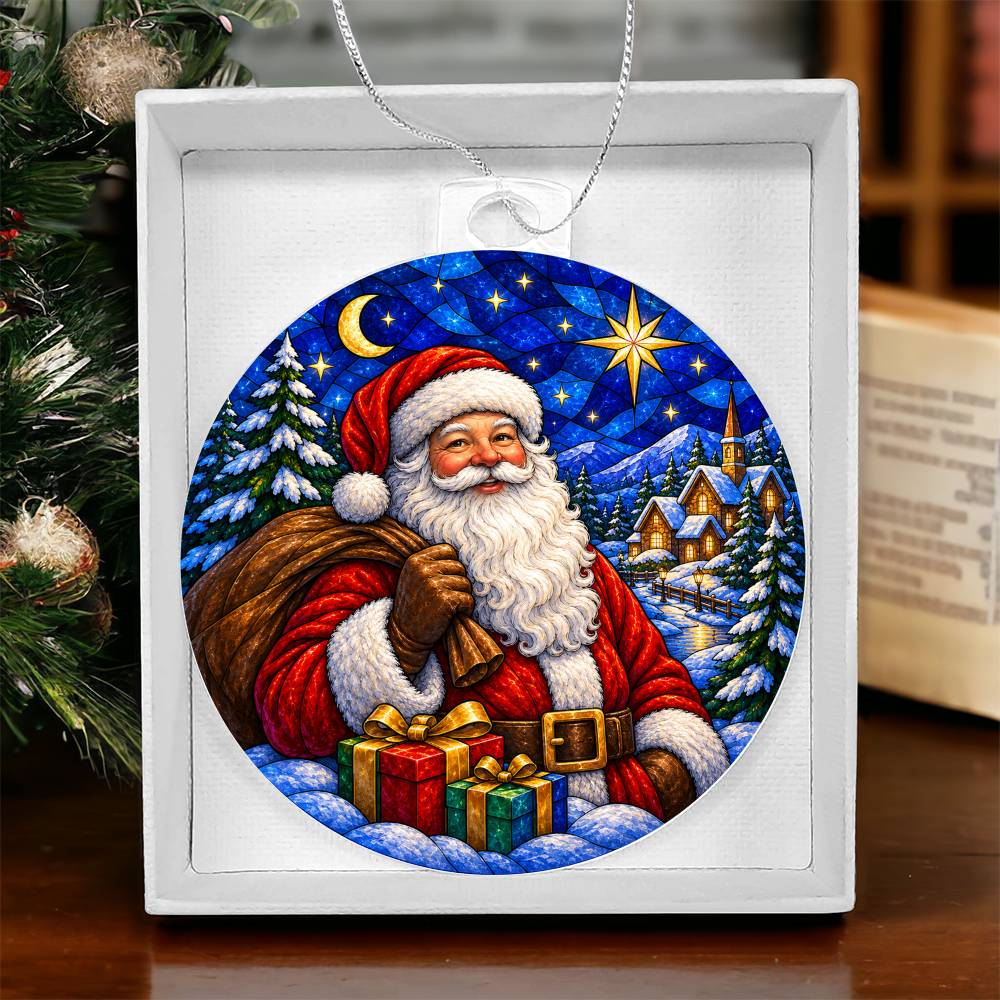 Santa Stained Glass Ornament