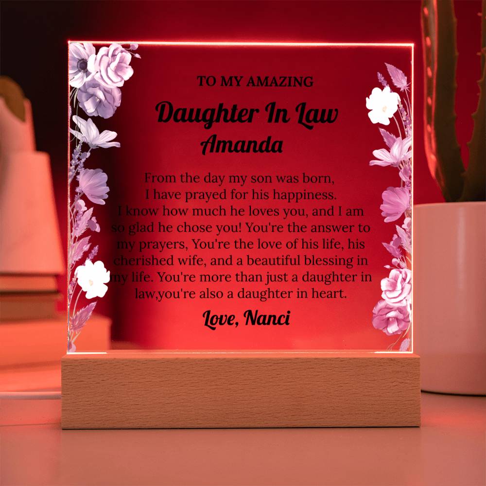 Daughter In Law Gift, Personalized Acrylic Plaque