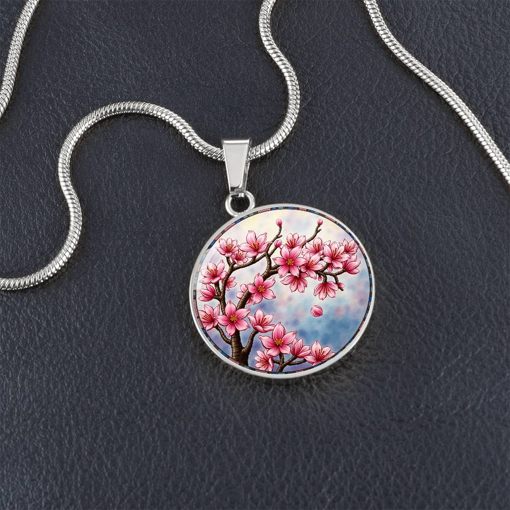 Cherry blossom Floral Necklace with Engraving