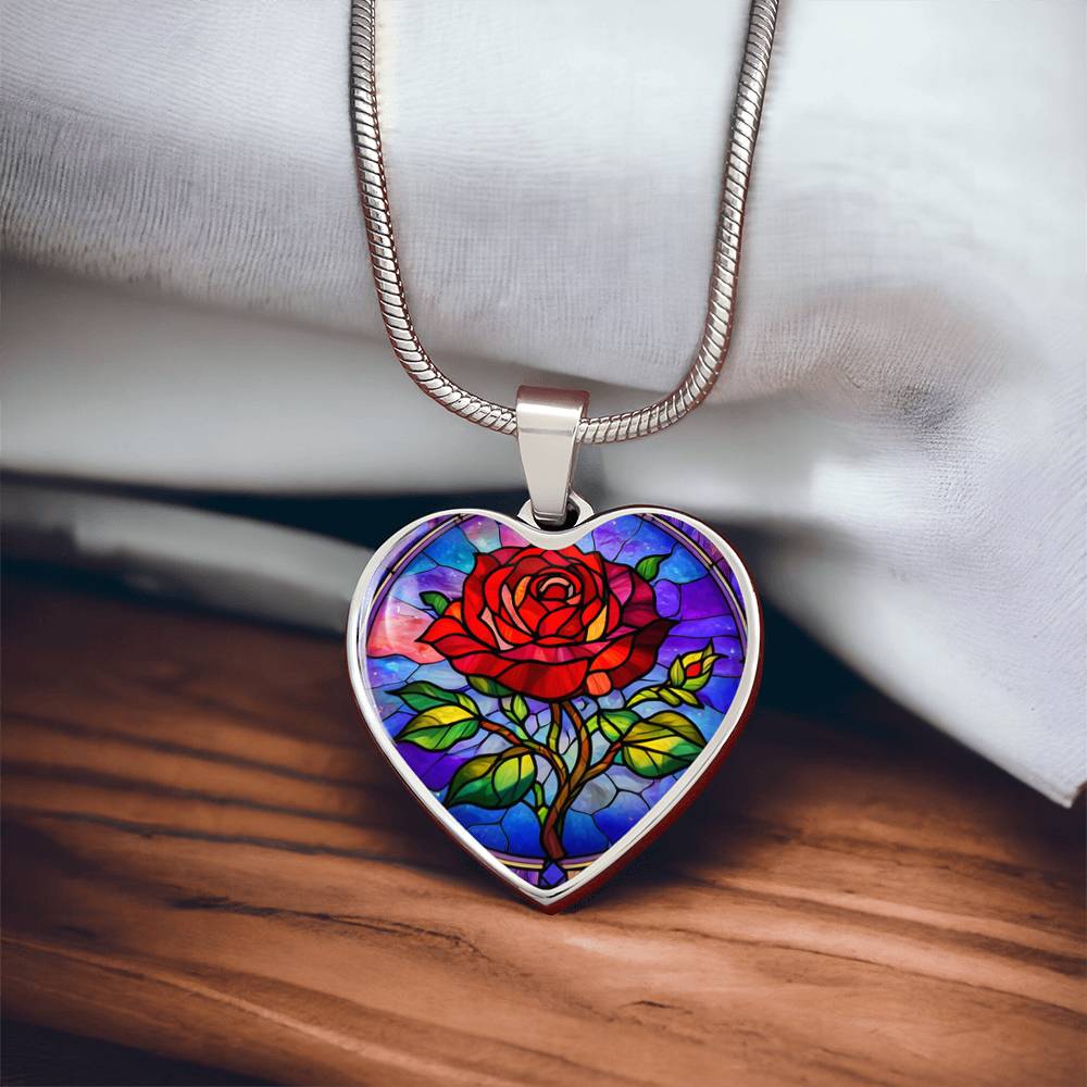 Red Rose Necklace with Engraving