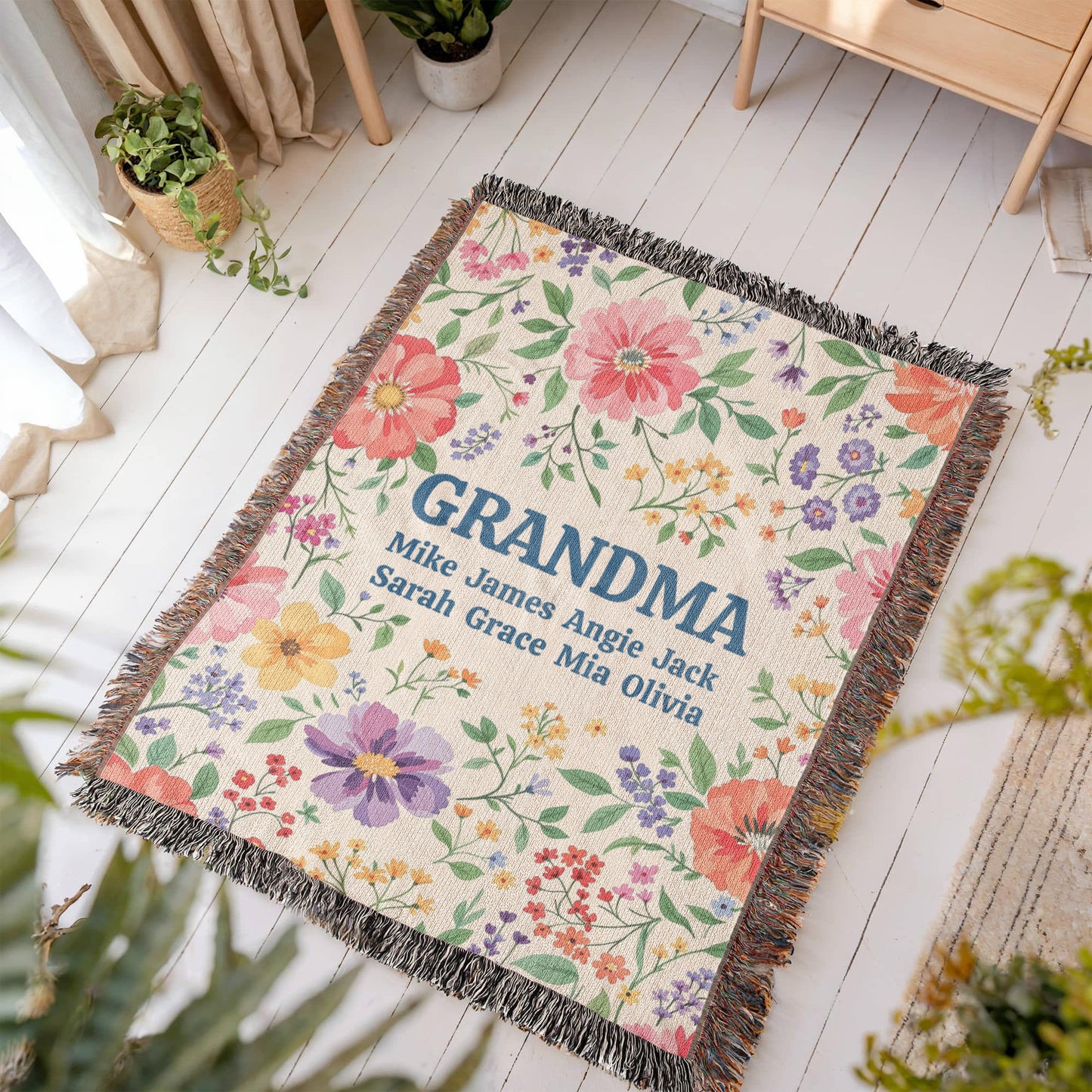 Personalized Grandma Floral Blanket-[Heartfelt Family Gift]
