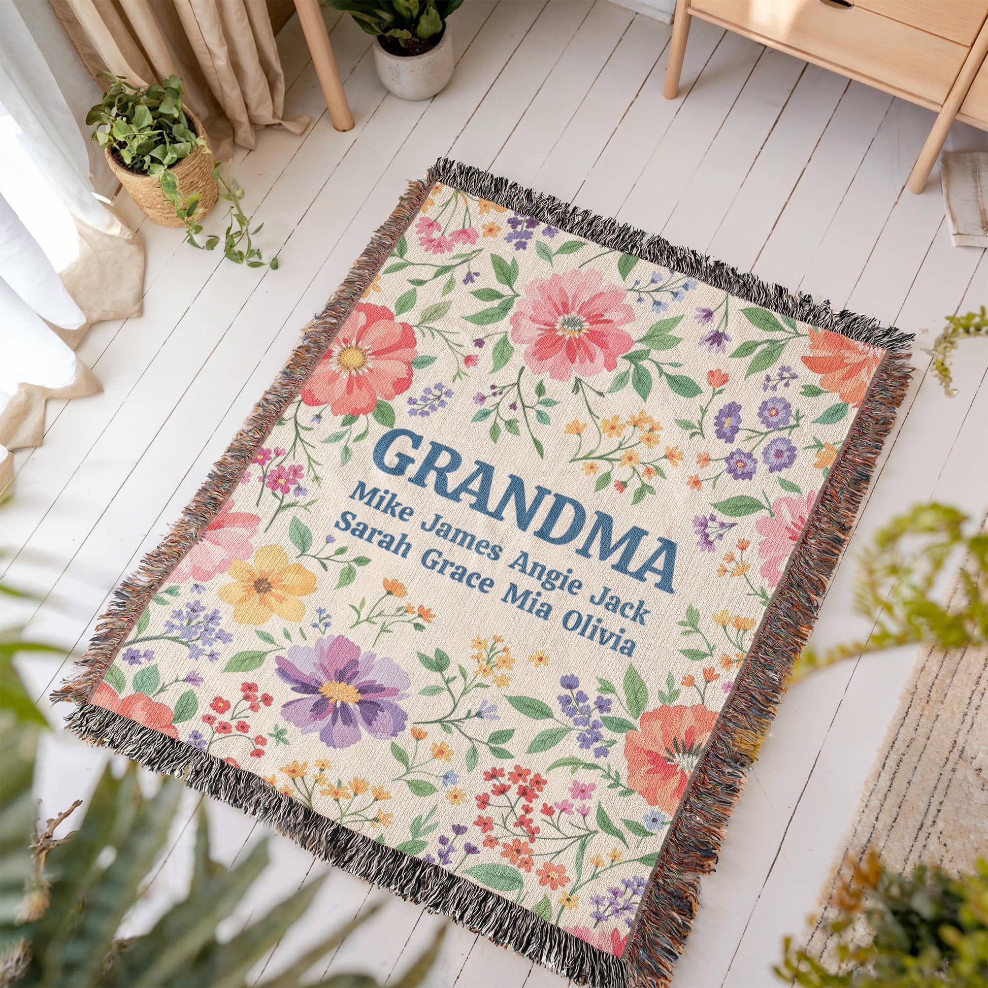 Personalized Grandma Floral Blanket-[Heartfelt Family Gift]
