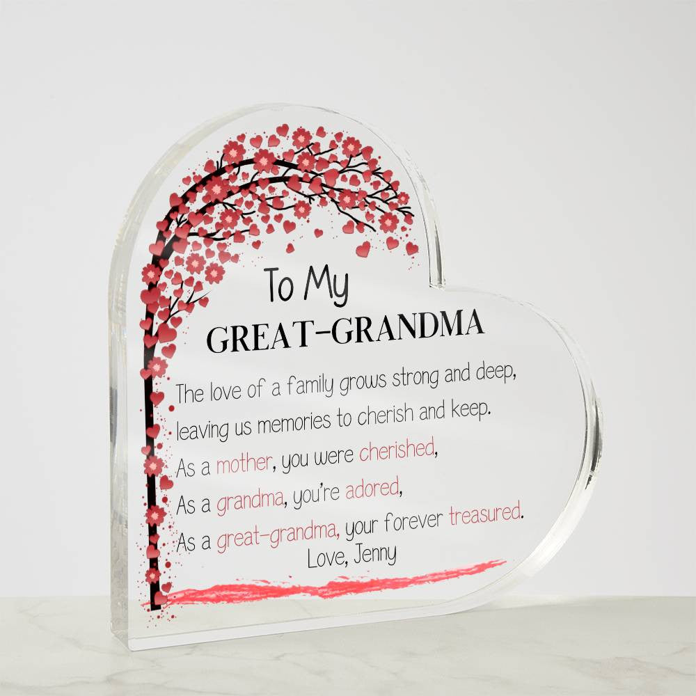 Mother's Day Gift for Great-grandma, Grammy Gift, Heart Acrylic Plaque