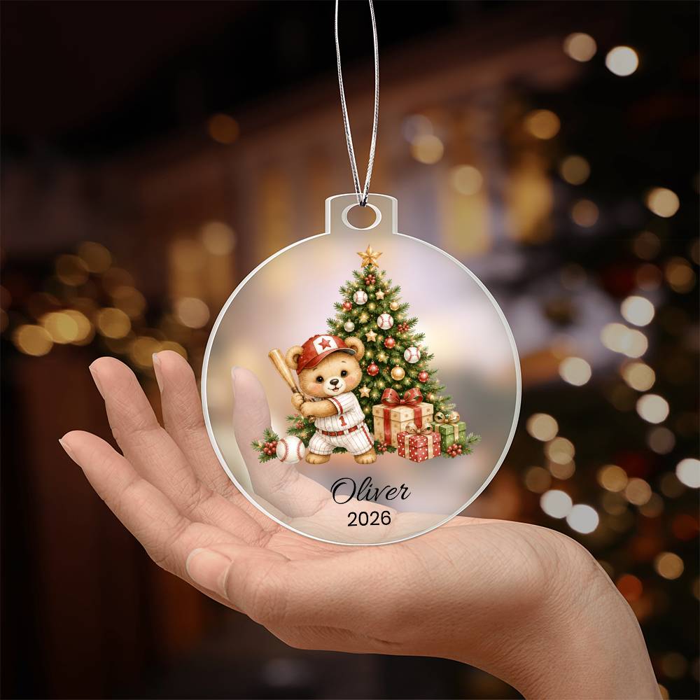 Baseball Bear Kids Christmas Ornament
