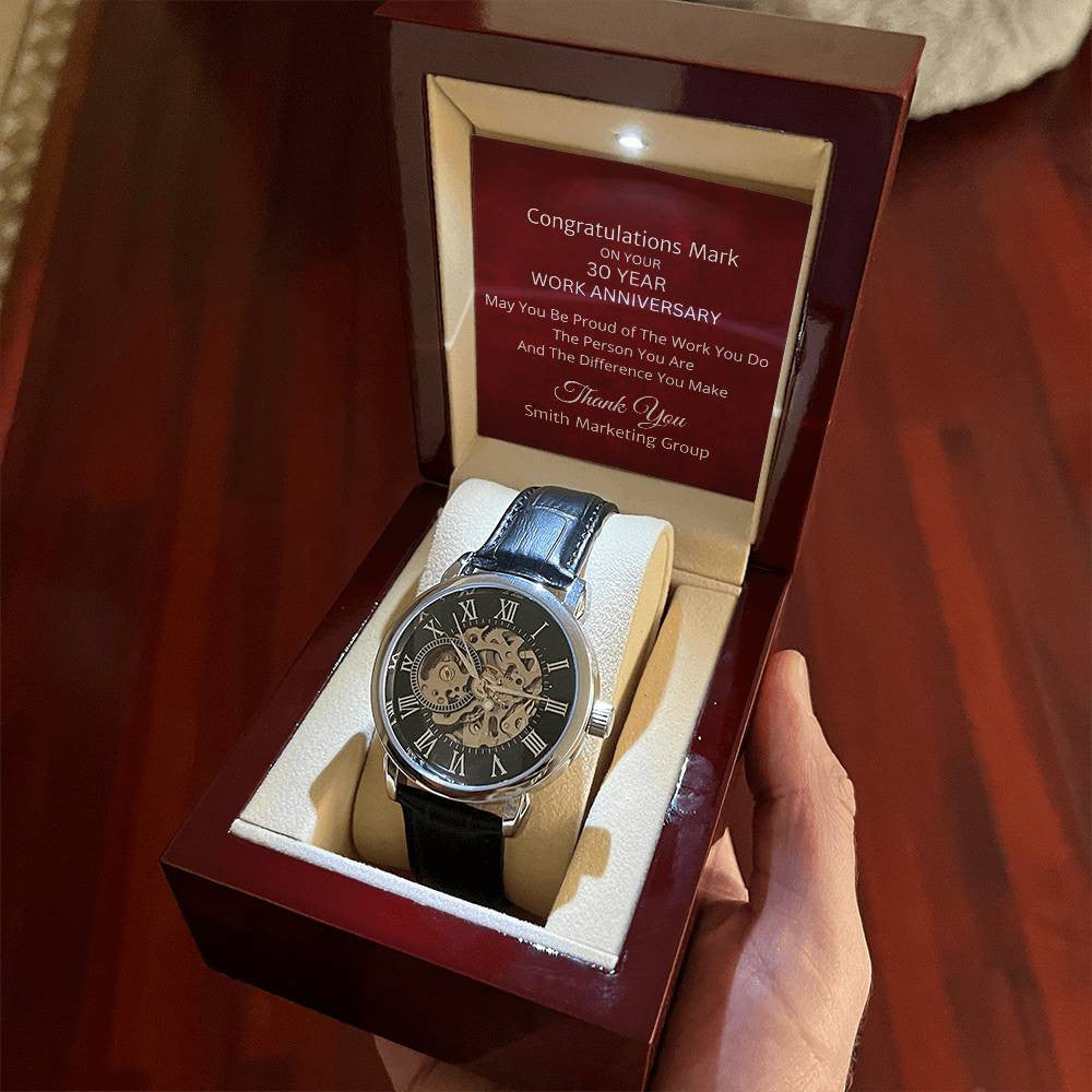Personalized 30 Year Work Anniversary Openwork Watch - Corporate Employee Appreciation Gifts-[Heartfelt Family Gift]