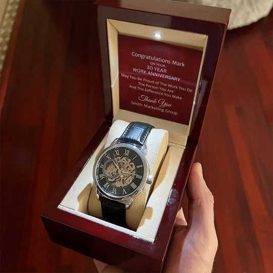 Personalized 30 Year Work Anniversary Openwork Watch - Corporate Employee Appreciation Gifts-[Heartfelt Family Gift]