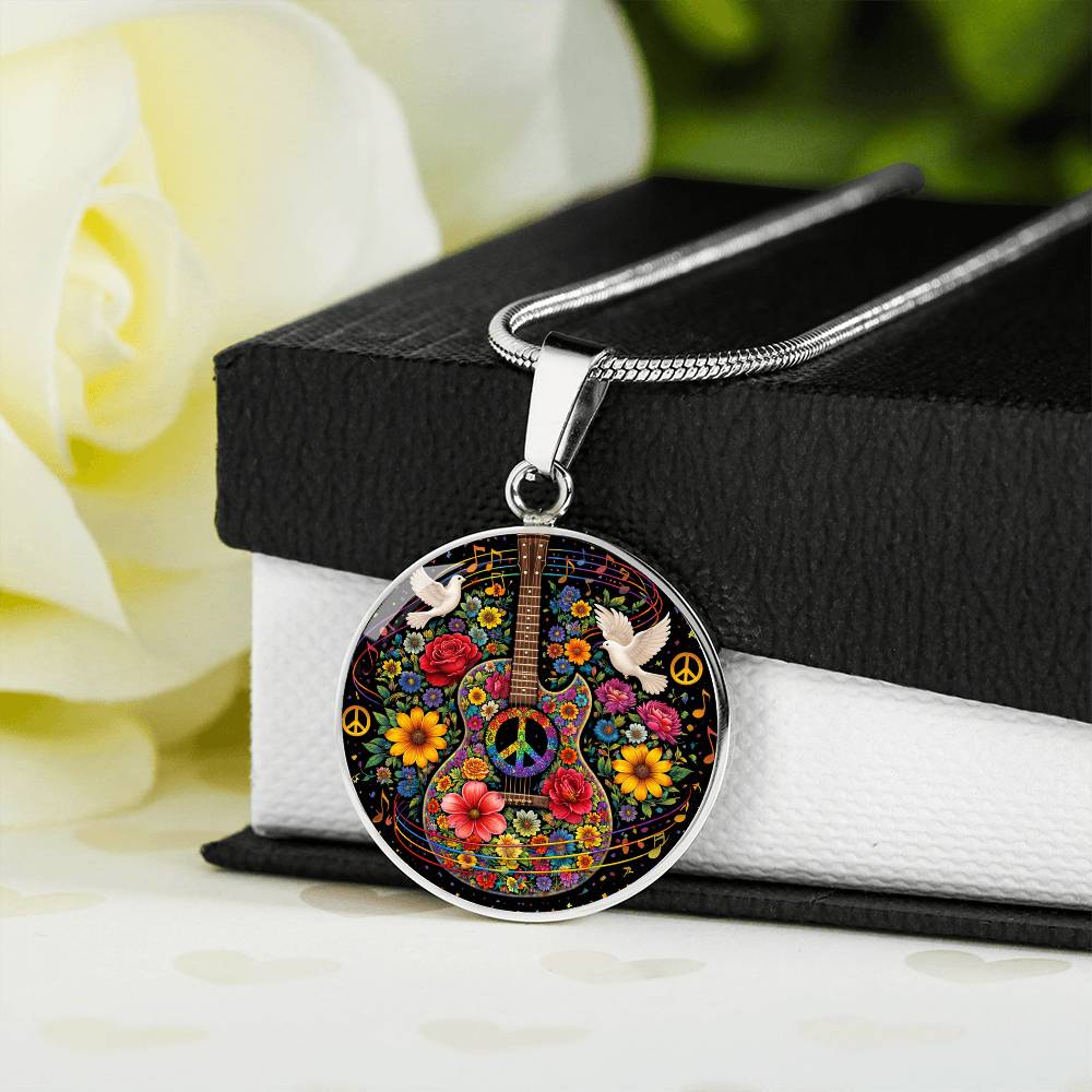 Peace Love Guitar Necklace with Engraving