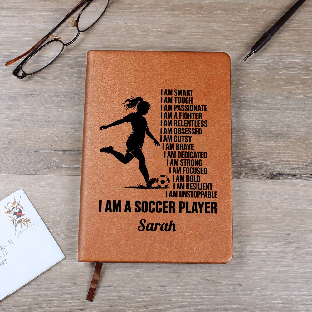 Personalized Soccer Player Affirmation Journal, Vegan Leather Cover, Empowering Gift, Custom Name, Motivation Notebook