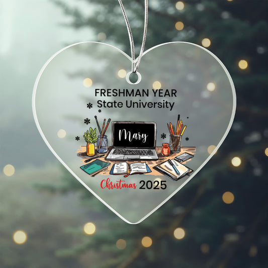 Freshman Year of College Acrylic Heart Ornament