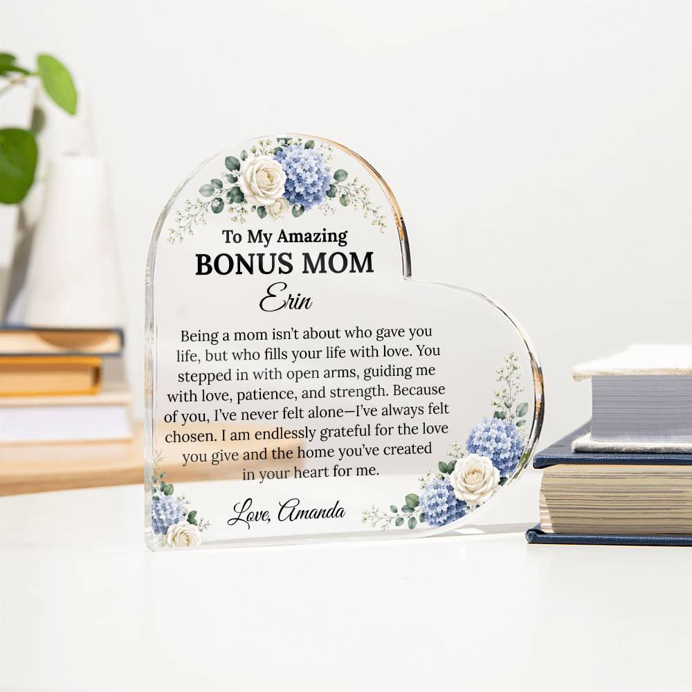 Personalized Bonus Mom Heart Plaque