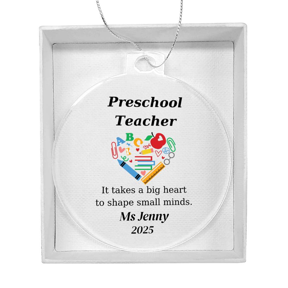 Preschool Teacher Round Christmas Ornament