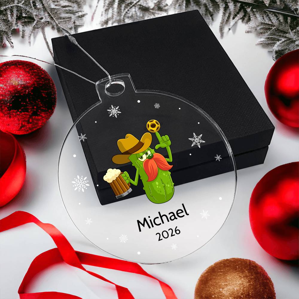 Pickleball Cowboy Beer Christmas Ornament