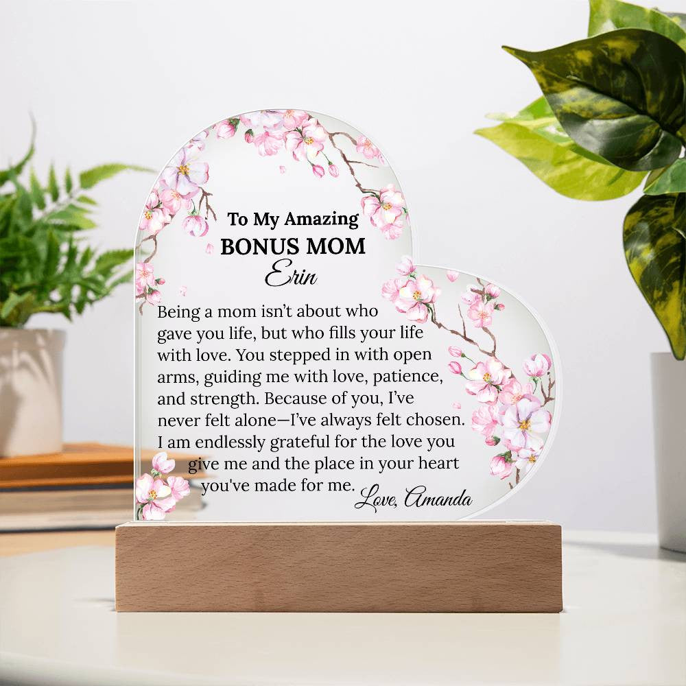 Bonus Mom Acrylic Heart Plaque
