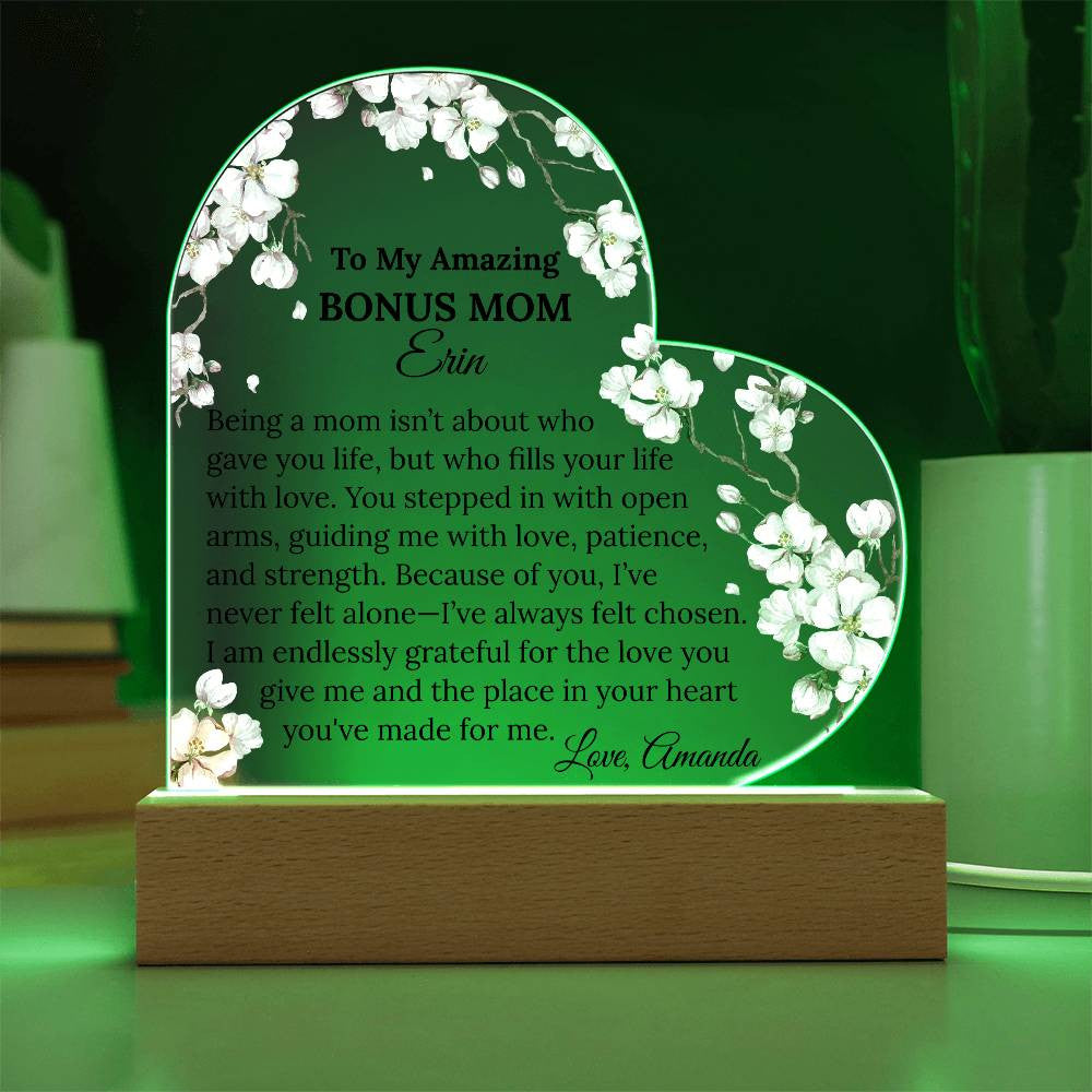 Bonus Mom Acrylic Heart Plaque