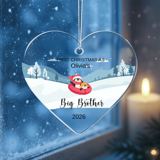 Big Brother or Sister Acrylic Heart Ornament for New Baby