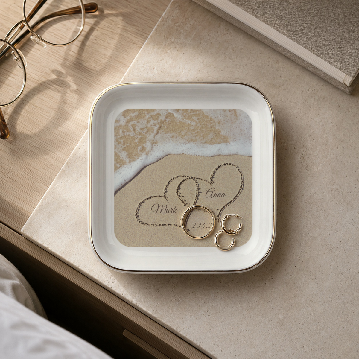 Beach Names in the Sand Couple Jewelry Dish