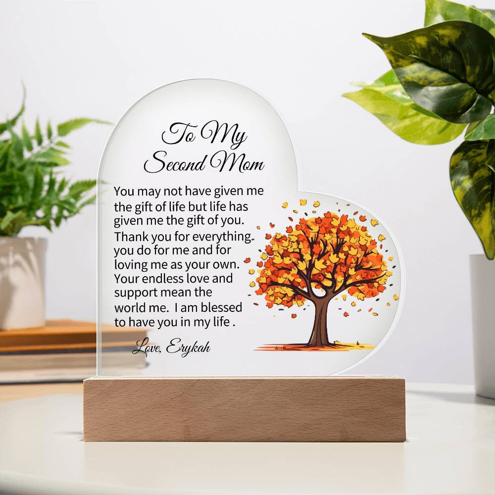 To My Second Mom Acrylic Heart Plaque-[Heartfelt Family Gift]