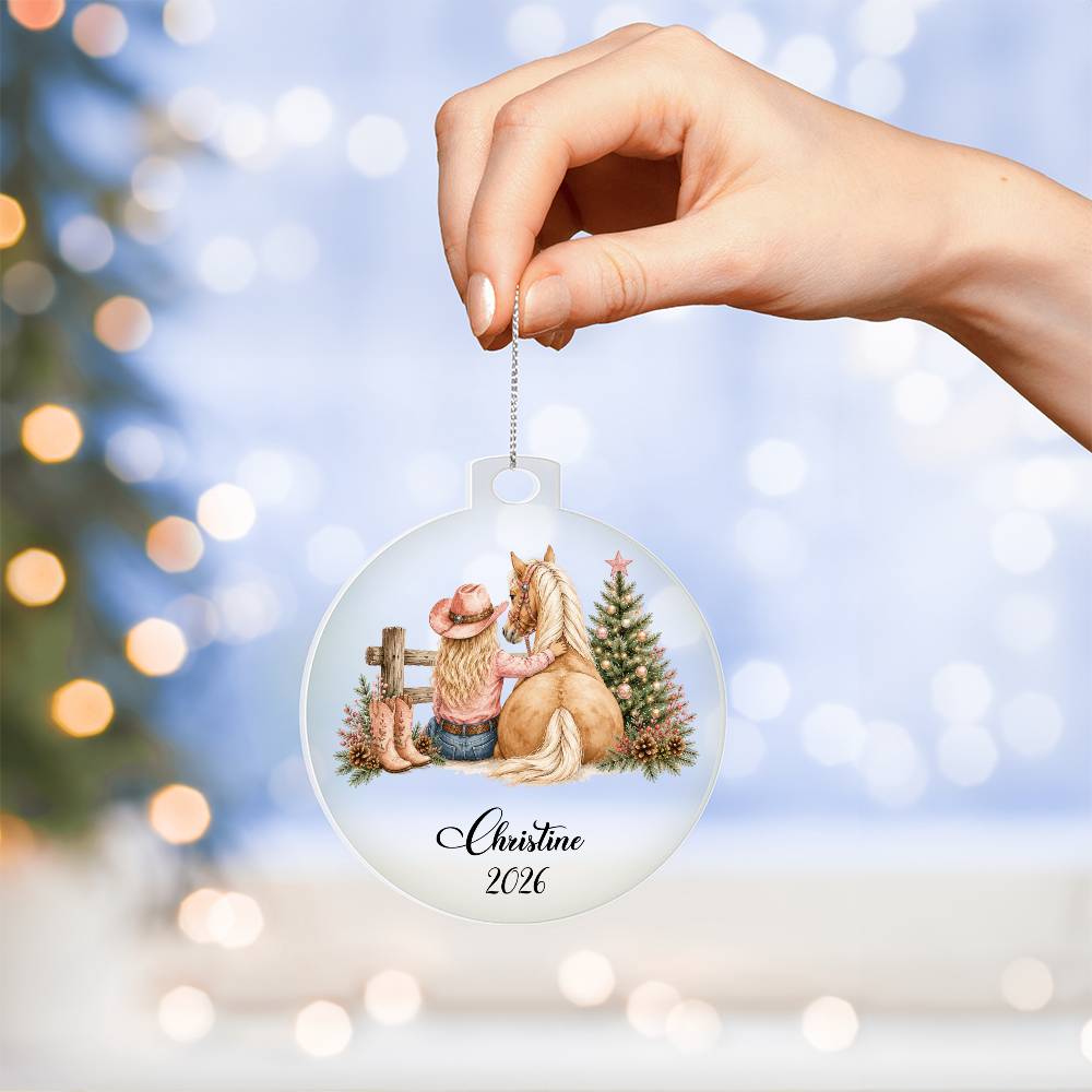 Personalized Cowgirl Horse Ornament